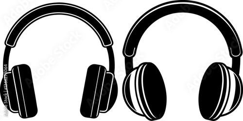 Headphone vectors collection black and white, Vector of earphones set design