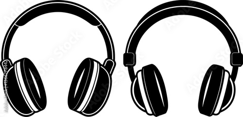 Headphone vectors collection black and white, Vector of earphones set design