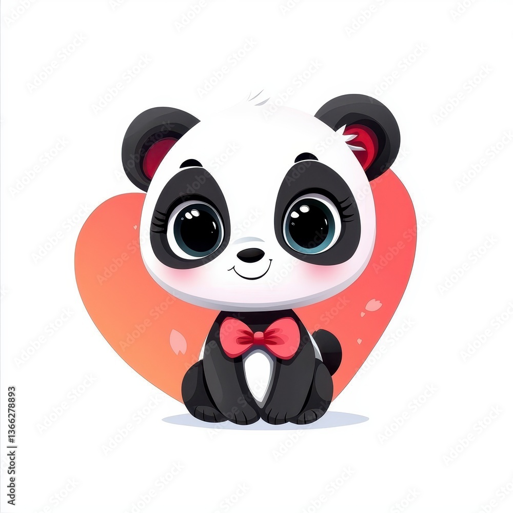 Obraz premium Adorable Baby Panda with Heart-Shaped Background - Valentine's Day Design