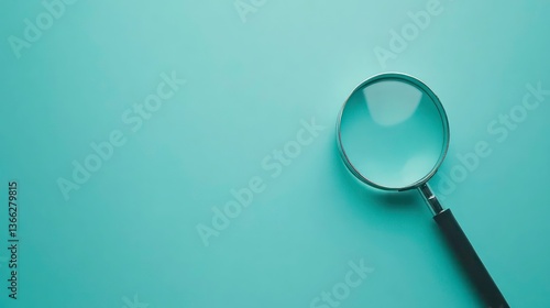 Wallpaper Mural Magnifying glass on bright cyan background. Simple tool for research analysis. Clean design for tech business concepts. Flat lay studio shot ideal for product design, illustration icon design. Torontodigital.ca