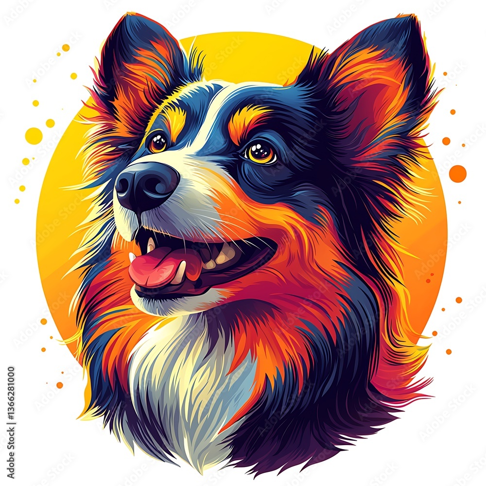 Naklejka premium Cute cartoon corgi portrait drawing high resolution wallpaper