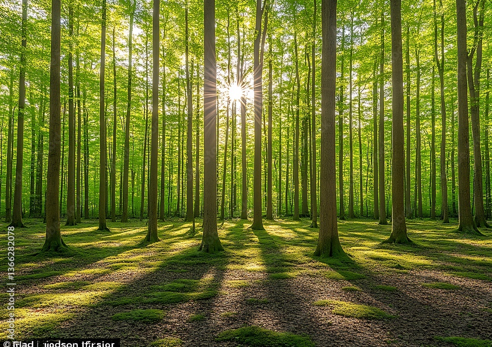 Obraz premium Sunlight Forest Pathway.