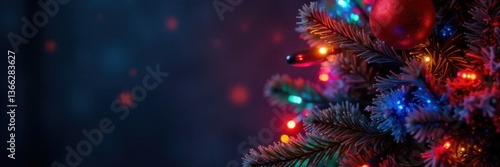 Electric Christmas tree with colorful cables and twinkling lights illuminates a dark room, electric, tree, cables