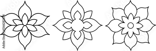 Floral mandala line art vectors collection black and white, Vector of outline mandala set design