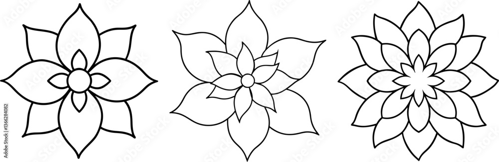 Floral mandala line art vectors collection black and white, Vector of outline mandala set design Floral mandala line art vectors collection black and white, Vector of outline mandala set design