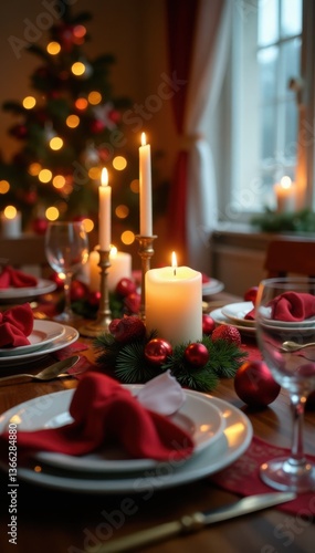 Wallpaper Mural Beautifully decorated Christmas table setting with candles, flowers, and ornaments, candles, holiday decor Torontodigital.ca
