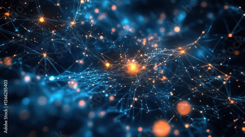 Wallpaper Mural Abstract Network Connection Futuristic Blue and Orange Glowing Nodes and Lines Background Torontodigital.ca