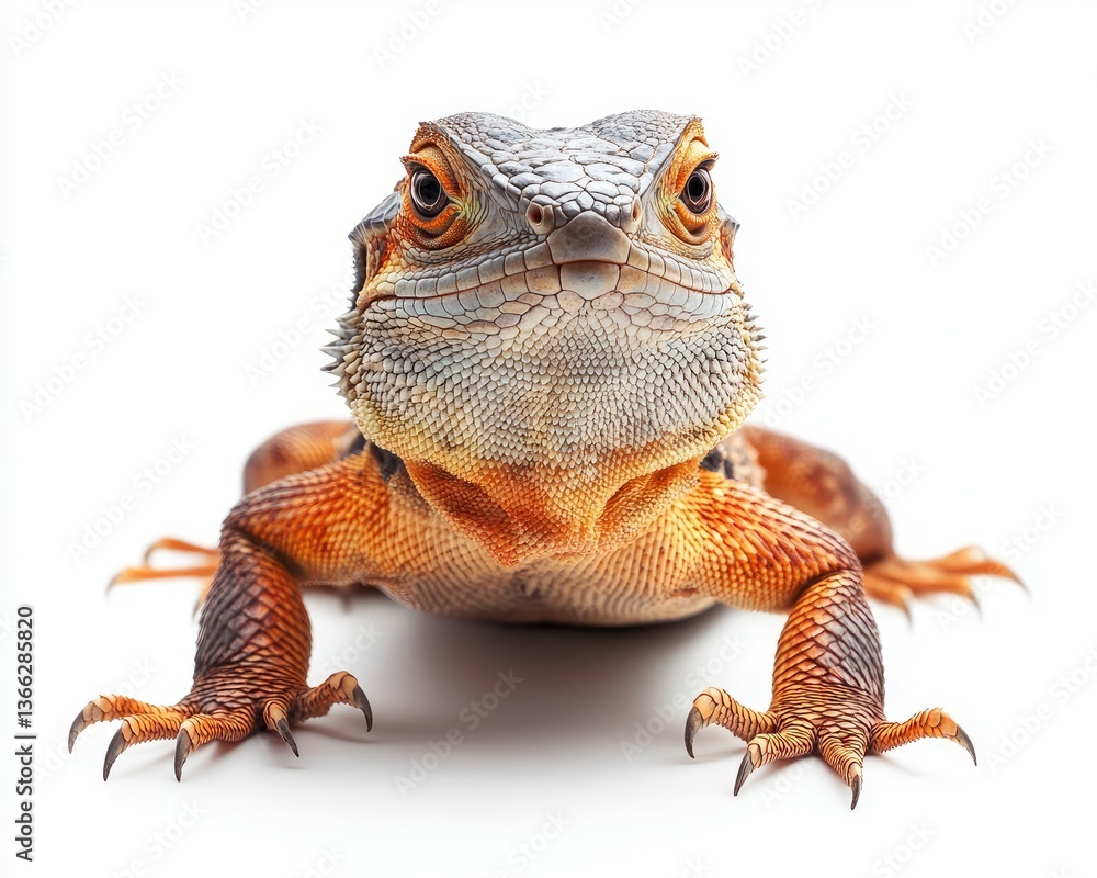 Obraz premium Bearded Dragon Looking Forward with Vibrant Colors on a White Background