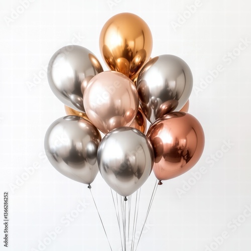 Luxurious Metallic Balloon Bouquet in Rose Gold, Silver, and Bronze – Elegant Event Decoration