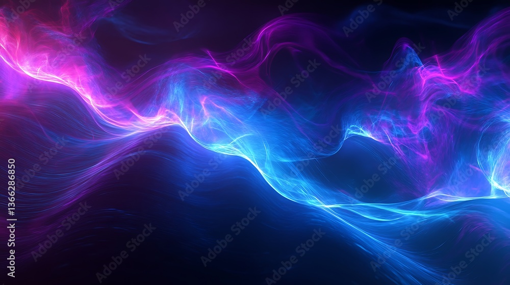 Abstract Glowing Wave Background in Deep Blue and Vibrant Pink, Modern Artistic Visualization.