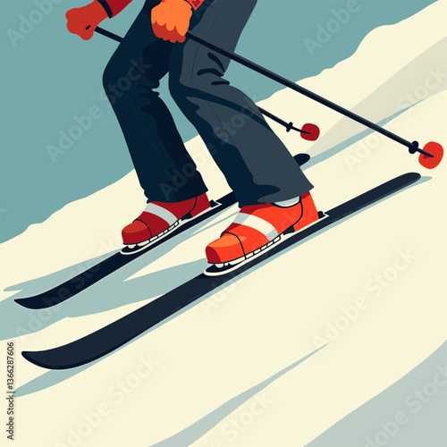 Skier gliding down a slope in vibrant winter colors  