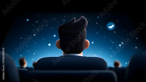 Wallpaper Mural Man Watching Movie in Dark Theater with Starry Screen Torontodigital.ca