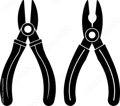 Metal plier vectors collection black and white, Vector of fresh plier tools set design