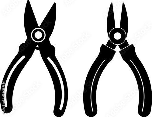 Metal plier vectors collection black and white, Vector of fresh plier tools set design