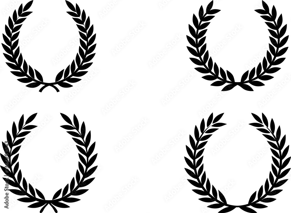 Laurel wreath vectors collection black and white, Vector of black laurel wreath round style set design Laurel wreath vectors collection black and white, Vector of black laurel wreath round style set design