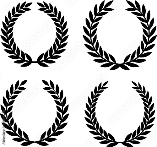Laurel wreath vectors collection black and white, Vector of black laurel wreath round style set design