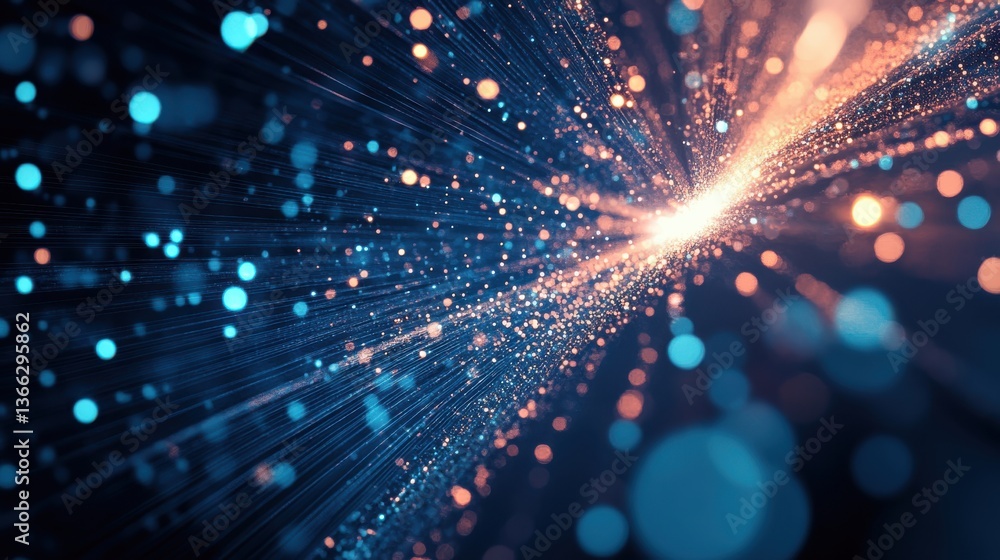 Fototapeta premium Abstract Blue and Orange Glowing Particle Stream Background for Technology, Data, and Futuristic Designs