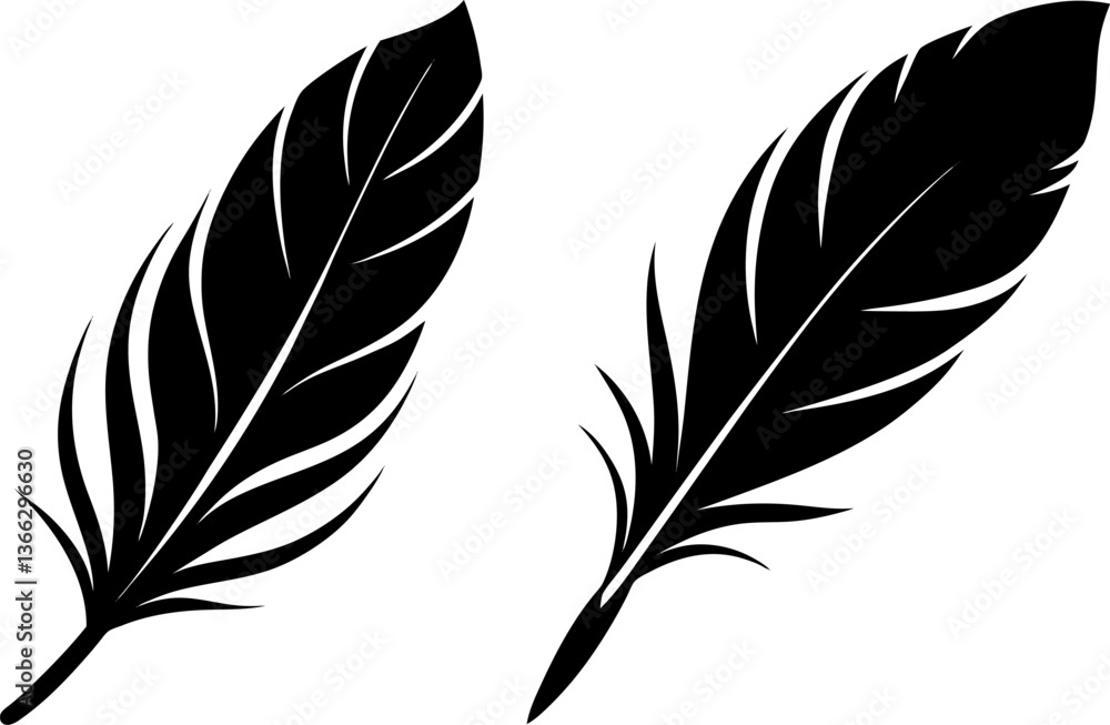 Obraz premium Elegant Feather Silhouettes collection black and white, Vector of feather set design