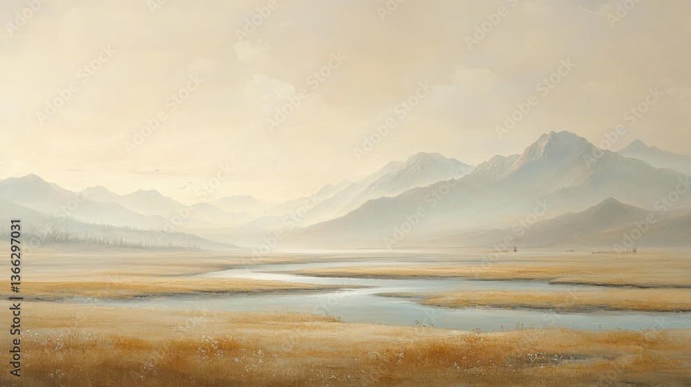 Fototapeta premium Misty Mountain Landscape Painting