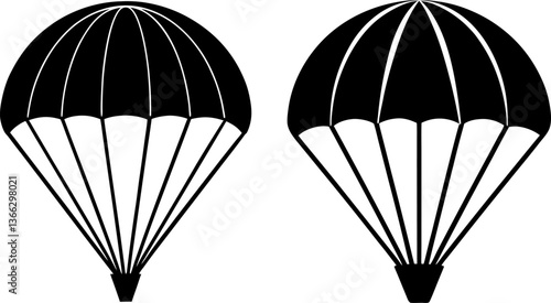 Simple parachute vectors collection black and white, Vector of parachute silhouettes set design
