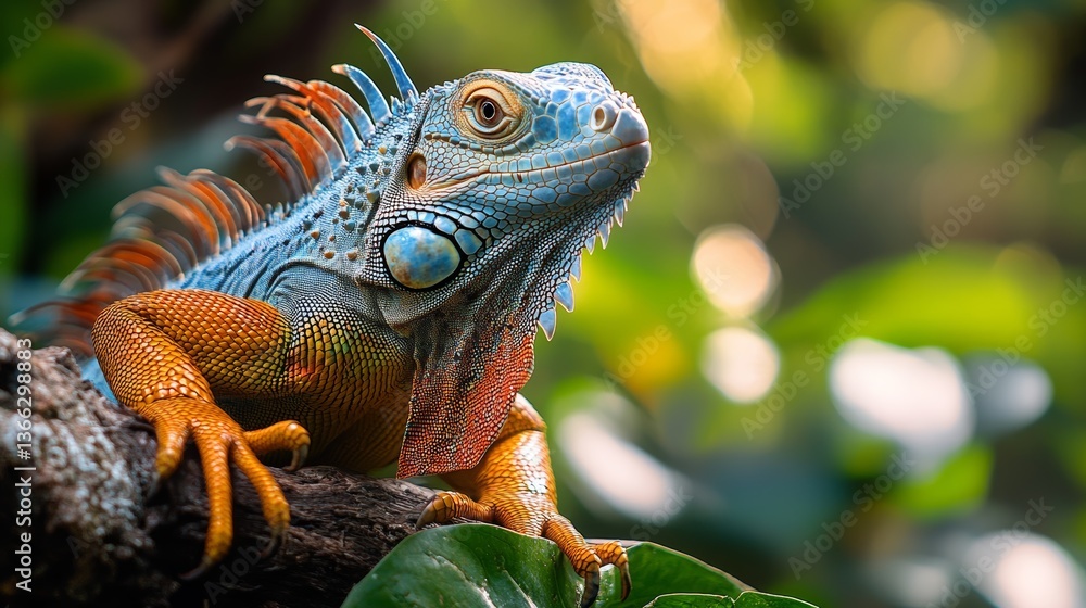 Green Iguana Isolated on White Background with Text Space Green Iguana Isolated on White Background with Text Space