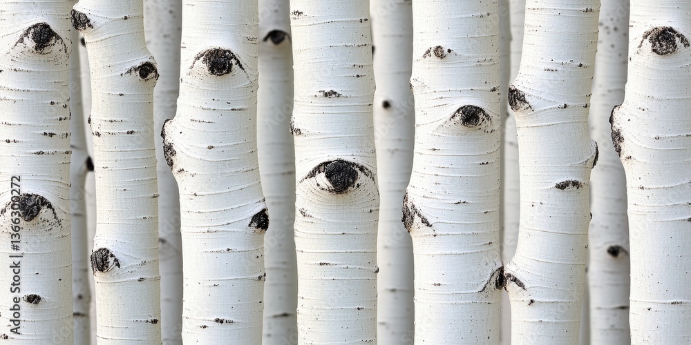 Close-up of white birch tree trunks with distinct knots against a light background, showcasing a minimalist abstract art style Close-up of white birch tree trunks with distinct knots against a light background, showcasing a minimalist abstract art style