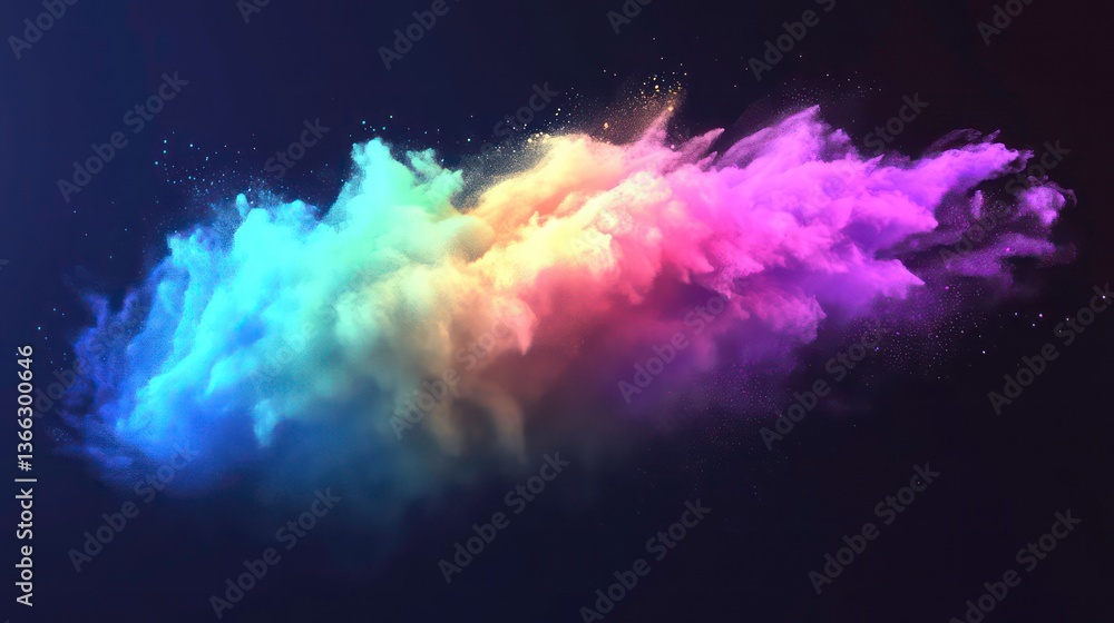 Fototapeta premium Abstract colorful cloud explosion on dark background. Possible use Graphic design element