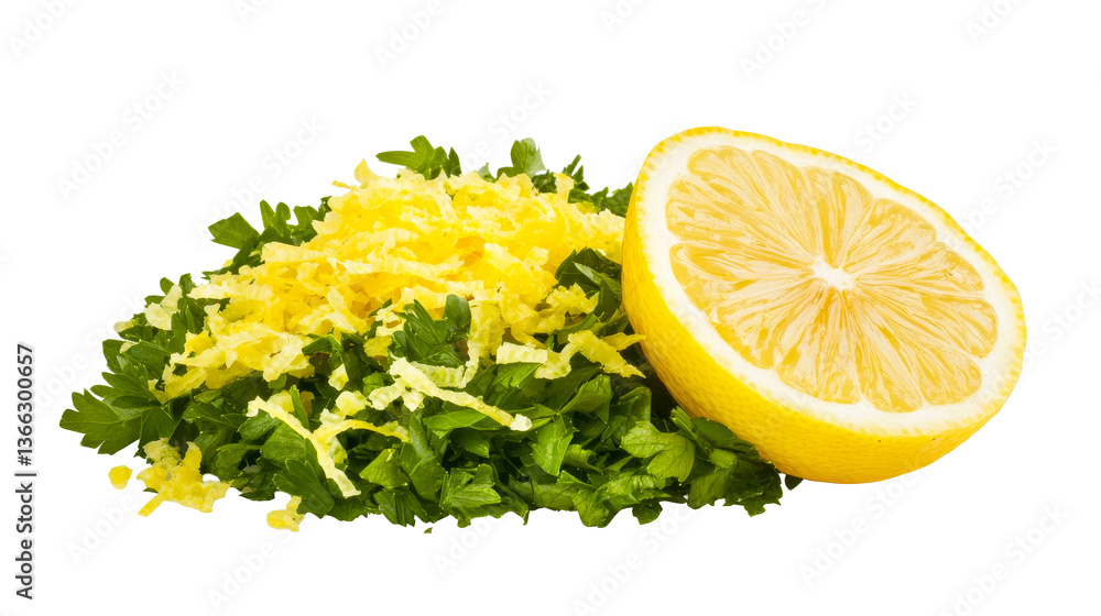 Half lemon, zest, and chopped parsley, healthy food, cut out transparent Half lemon, zest, and chopped parsley, healthy food, cut out transparent