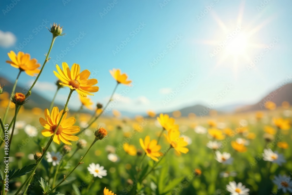 Wildflowers blooming in a sunny meadow with gentle breeze , , gentle breeze Wildflowers blooming in a sunny meadow with gentle breeze , , gentle breeze