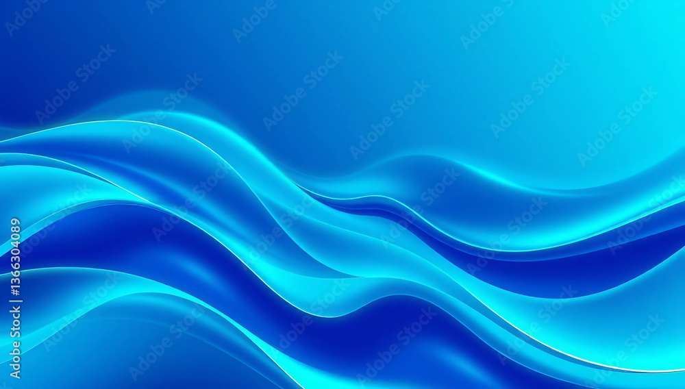 Fototapeta premium Abstract Blue Wavy Background with Smooth Flowing Curves and Gradient Effects