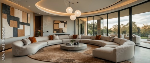 Wallpaper Mural contemporary living room with large sectional couch and coffee table Torontodigital.ca