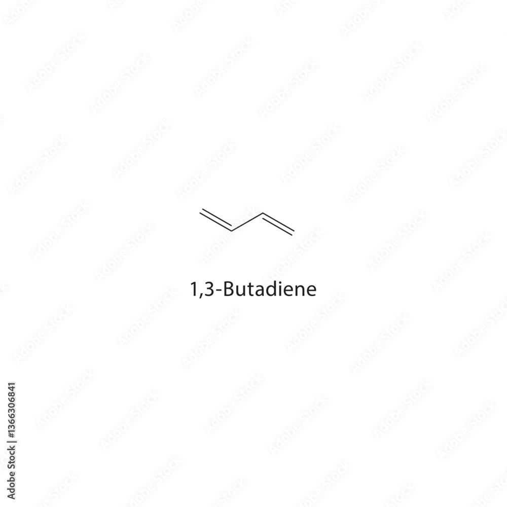 1,3-Butadiene skeletal structure. Diene compound schematic illustration. Simple diagram, chemical formula.
