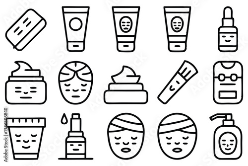 skin care editable stroke outline icons set