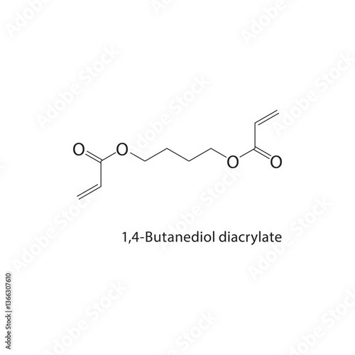 1,4-Butanediol diacrylate skeletal structure. Acrylate Ester compound schematic illustration. Simple diagram, chemical formula.