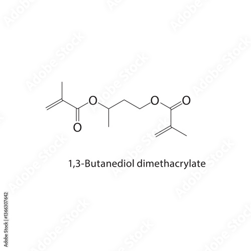 1,3-Butanediol dimethacrylate skeletal structure. Methacrylate Ester compound schematic illustration. Simple diagram, chemical formula.