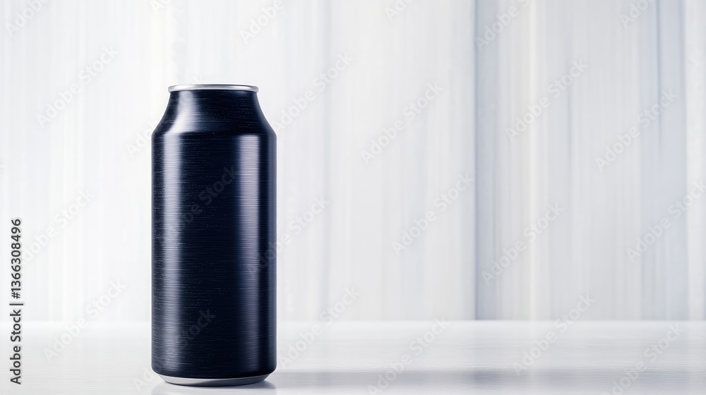 Dark, sleek can on white surface