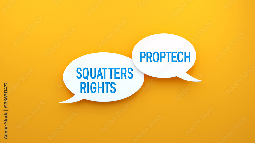 Proptech and Squatters’ Rights text message on speech bubble. Web banner concept,yellow background illustration Proptech and Squatters’ Rights text message on speech bubble. Web banner concept,yellow background illustration