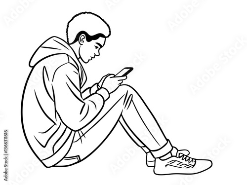 Young Man Sitting on Floor with Smartphone