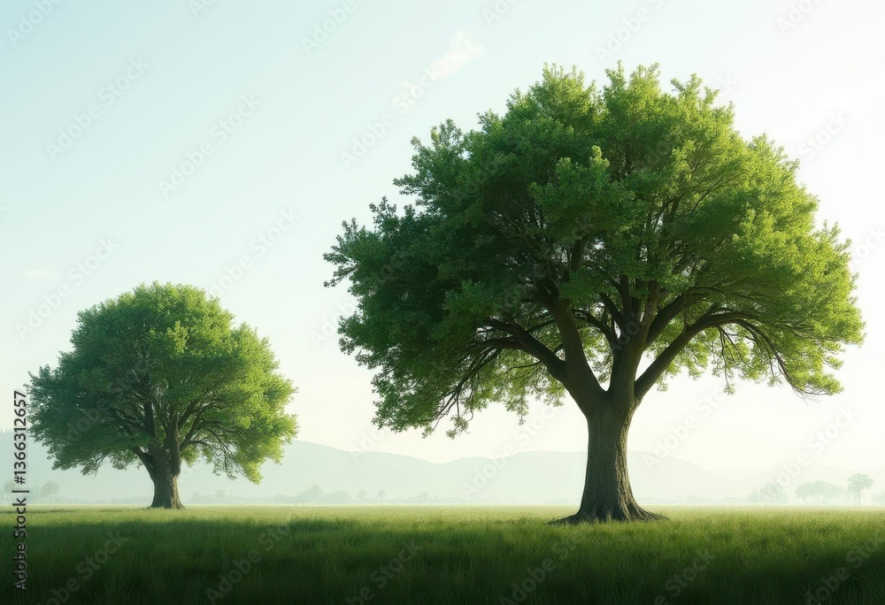 Fototapeta premium A lonely green tree on a grassy hill under a blue sky