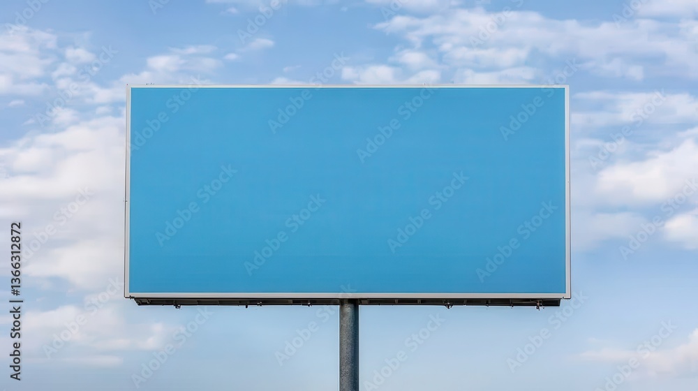 Fototapeta premium A blank billboard stands against a blue sky with clouds, offering an empty space for advertising or creative expression.