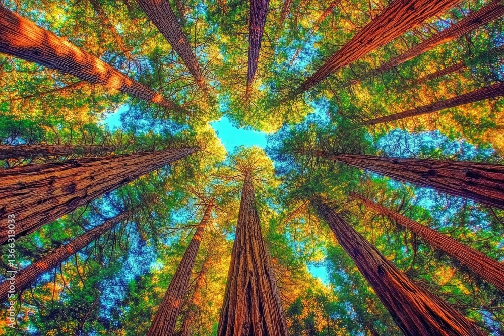 Obraz premium Majestic Coast Redwood Grove: Old-Growth Giants in Henry Cowell State Park, Santa Cruz County, CA