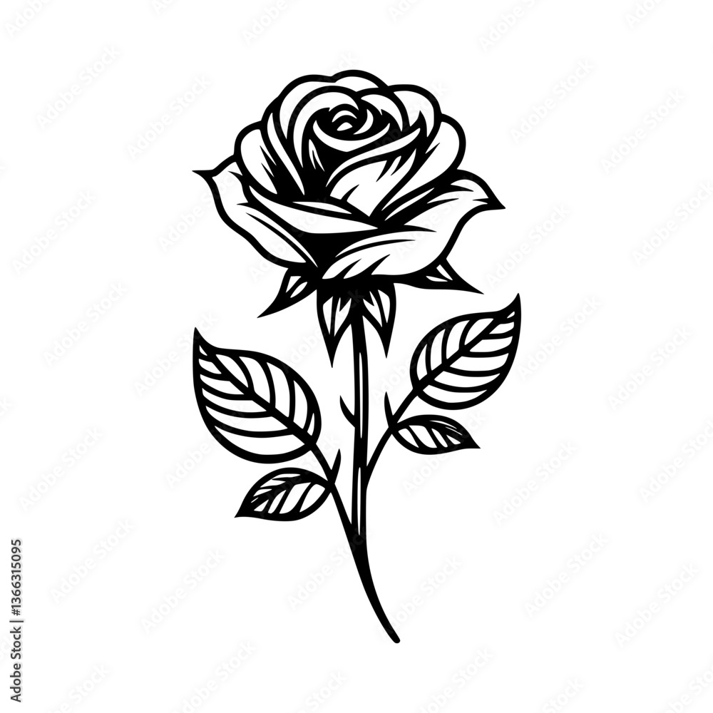Black Rose Vector Illustration with Floral Design and Vintage Art Style Black Rose Vector Illustration with Floral Design and Vintage Art Style