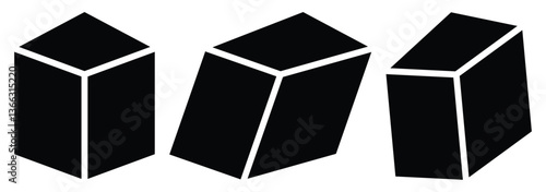 Set of cubes vector icons. Cube icon black vector. Cube symbols on white background for web and app design. Three dimensional cube hexagon flat vector icon. Vector illustration.