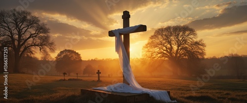 Wallpaper Mural serene field with white cloth draped over arafed cross Torontodigital.ca