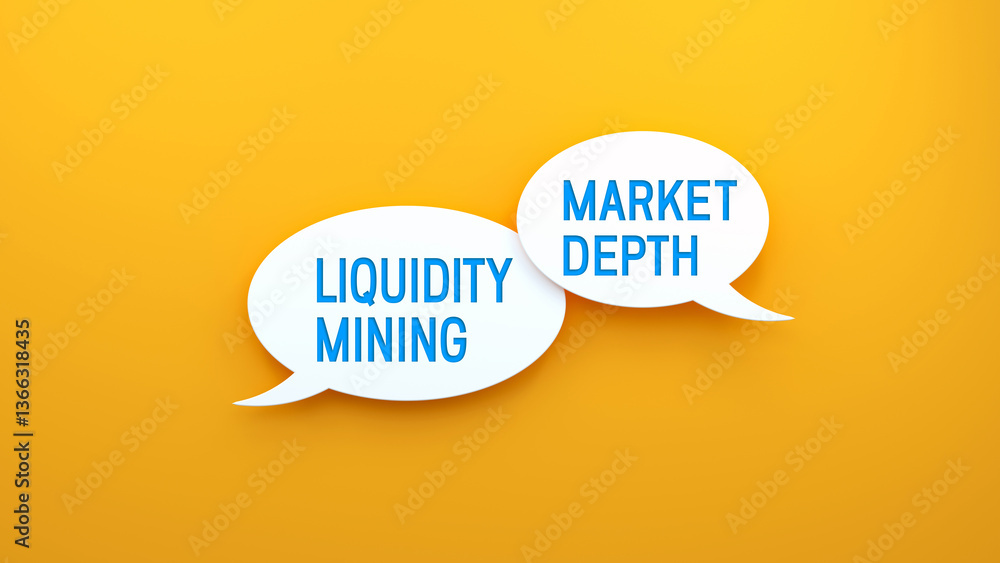 Liquidity Mining and Market Depth text message on speech bubble. Web banner concept,yellow background illustration Liquidity Mining and Market Depth text message on speech bubble. Web banner concept,yellow background illustration