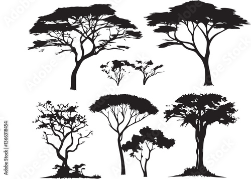 silhouette various of African tree set vector