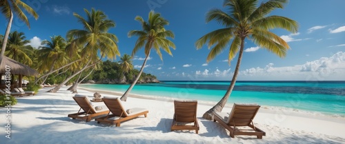 Wallpaper Mural serene beachside lounge chairs with palm trees for relaxation Torontodigital.ca