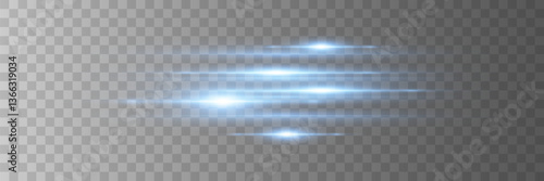 Blue and gold horizontal glare pack. Light rays. Light effect. On transparent background. EPS 10.
