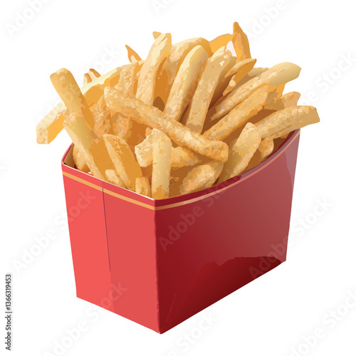French fries in a red box, French fries on white background