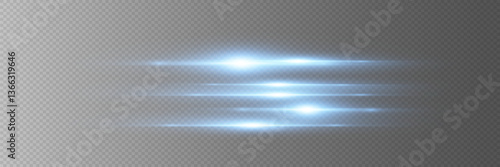 Blue and gold horizontal glare pack. Light rays. Light effect. On transparent background. EPS 10.